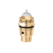 Brass cartridge actuator with white cap, metal stem, and black seal ring for replacement in valve assembly.