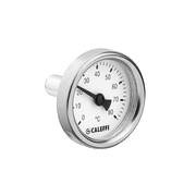 Caleffi temperature gauge with 1-1/2 inch dial displaying 0-80 degrees Celsius scale and threaded stem connection.