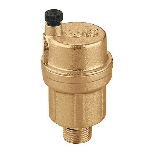 Brass automatic air vent with 1/8" NPT male connection and black adjustment screw on top.