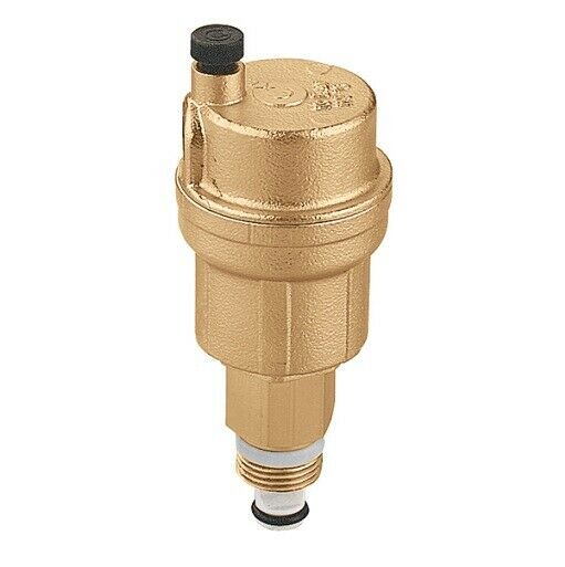 Brass automatic air vent with 1/8 inch NPT connection and black adjustment screw on top.