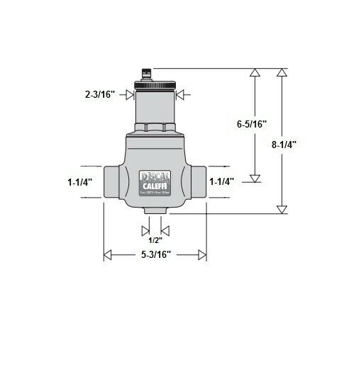 Brass air separator with 1-1/4" sweat connections and labeled dimensions for installation.