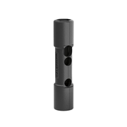 Dark gray cylindrical insulation shell with three circular gauge ports and Caleffi branding.