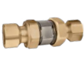 Brass check valve with 1" female NPT connections and serviceable cartridge design.