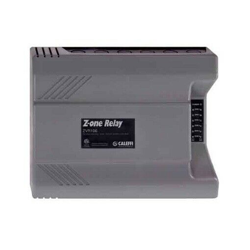 Gray Caleffi Z-One Relay switching control unit with terminal block on right side and manufacturer labeling on front face.