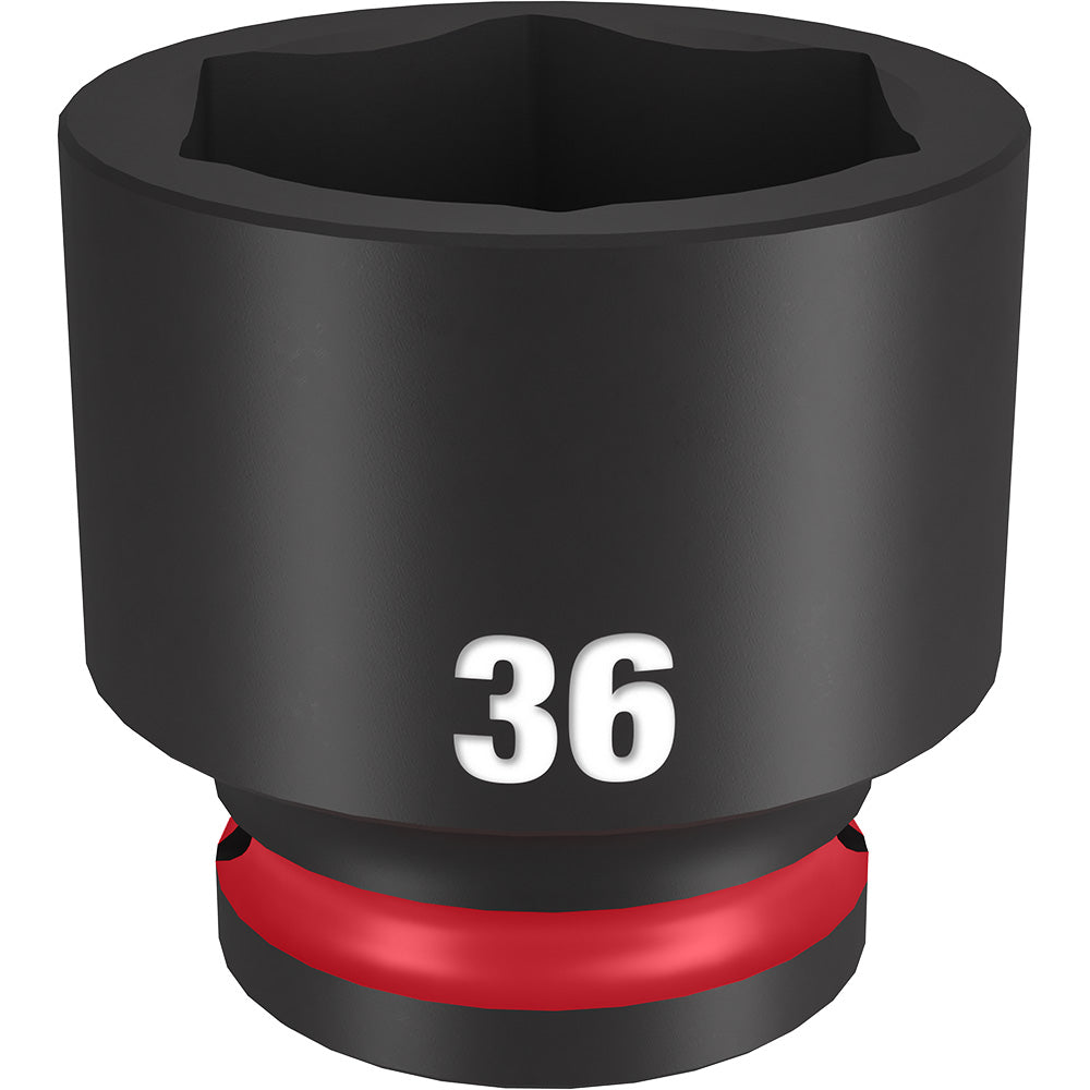 Black 36MM socket with hexagonal opening, red band at base, labeled "36" on body.
