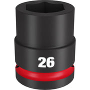Black 26MM impact socket with 3/4" drive and hexagonal opening, marked with white "26" and red grip band.
