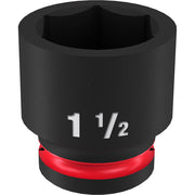 Black 1-1/2" standard 6-point socket with red impact ring and 3/4" drive connection.