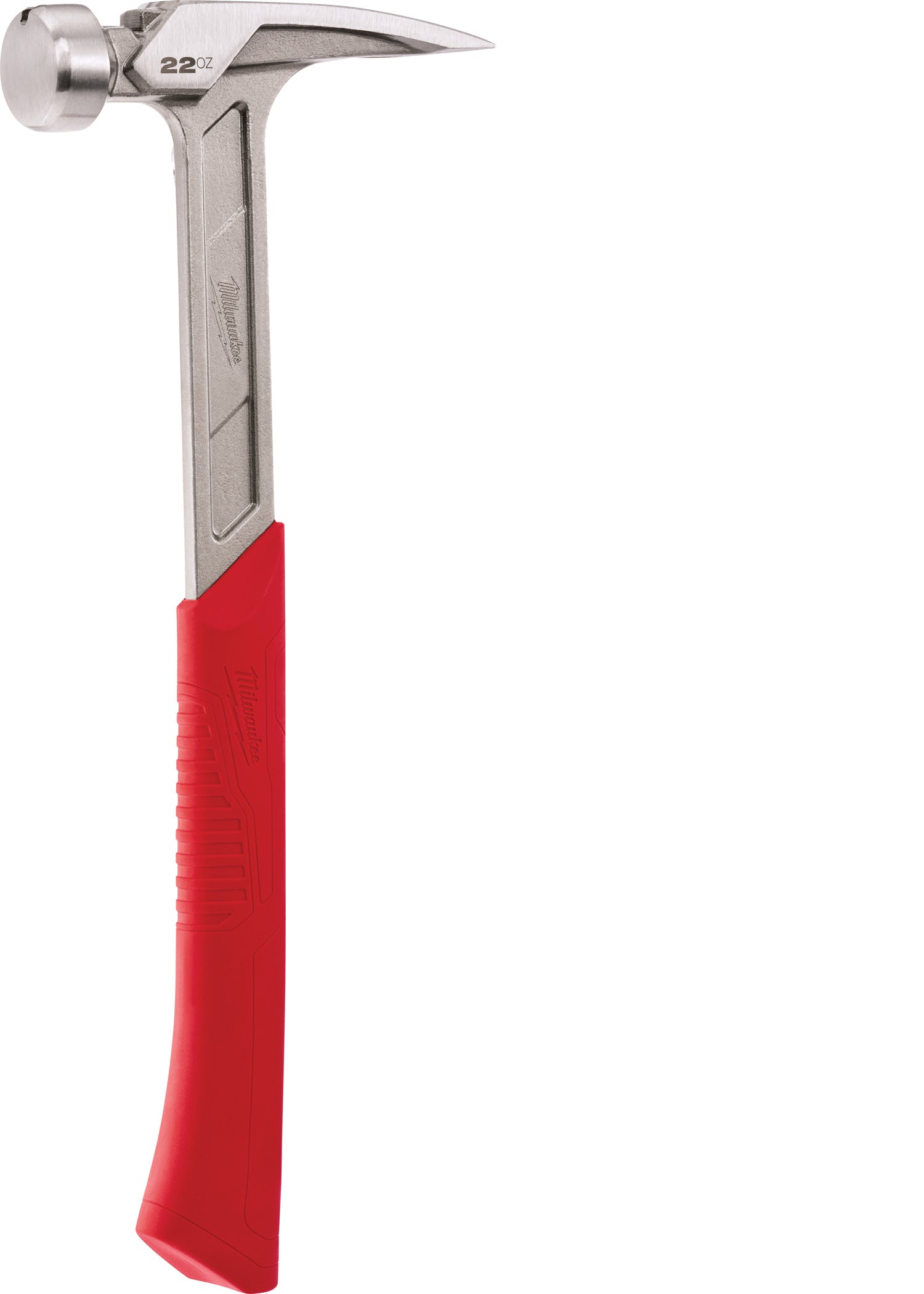 22 oz framing hammer with smooth metal head, claw, and red grip handle.