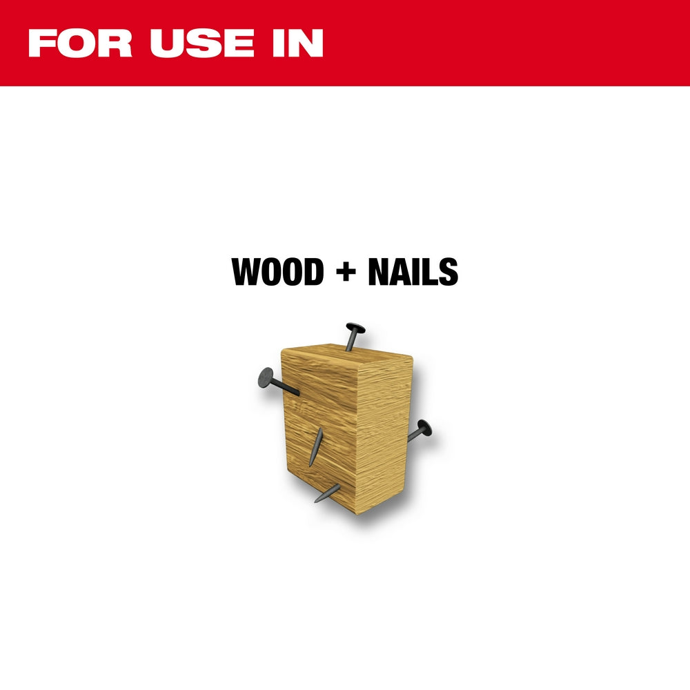 Illustration of wooden block with embedded nails indicating intended cutting application.
