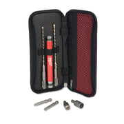 Milwaukee concrete screw installation kit with red holder, drill bits, and accessories in black carrying case.