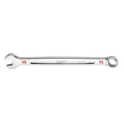 Silver Milwaukee 3/8 inch SAE combination wrench with open end on left and closed ring end on right.