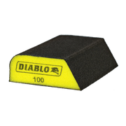 Yellow and black dual-sided sanding sponge with Diablo branding and 100-grit designation.