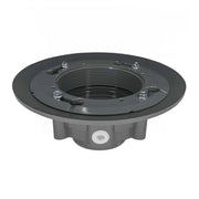 Dark gray drain body with threaded center opening and circular bonded flange base with mounting holes.