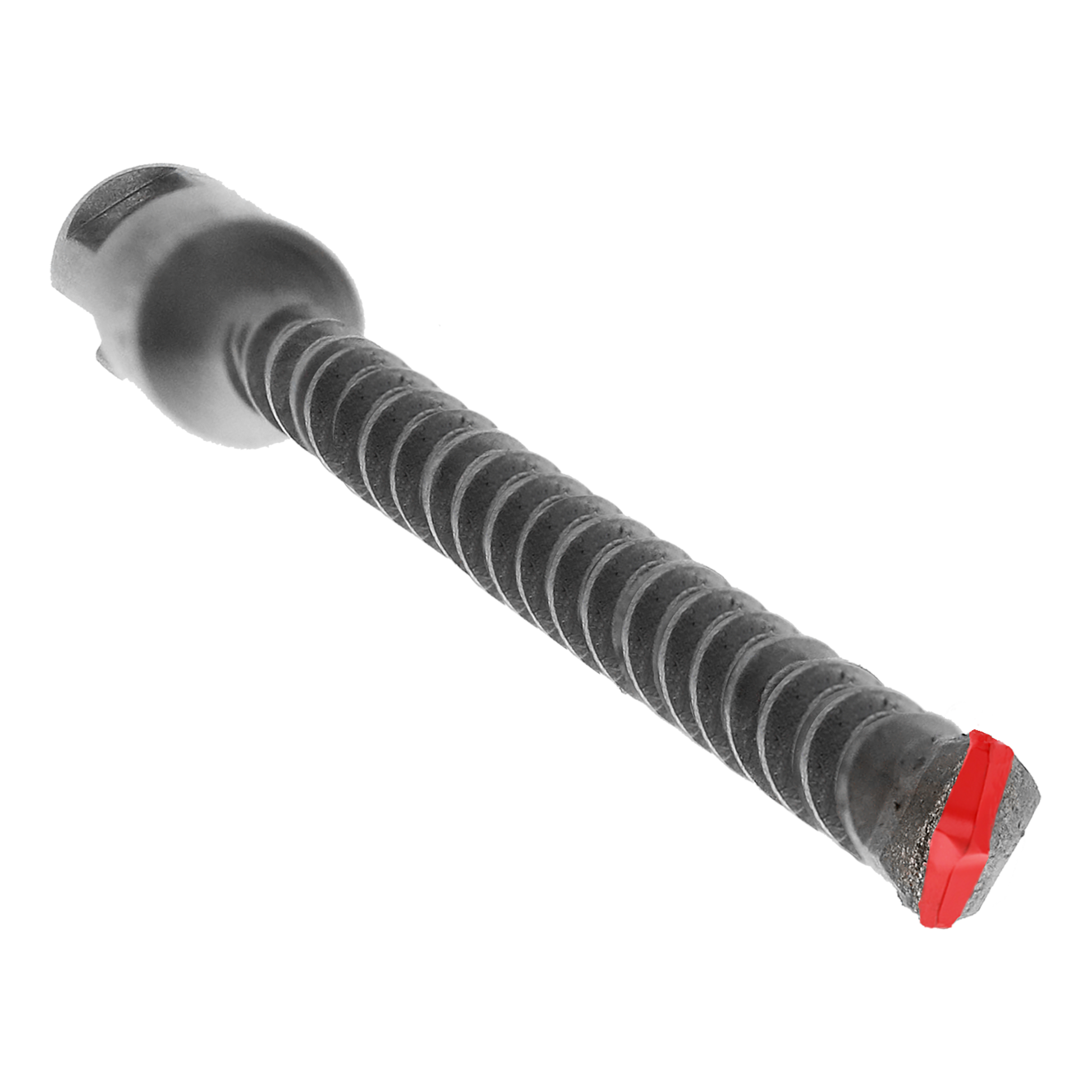 SDS-Plus hammer drill bit with 2-cutter head, gray shaft with red stripe on tip and textured grip bands.