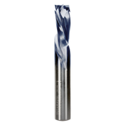Half-inch diameter three-flute mortise compression bit with spiral cutting edges and silver cylindrical shank.