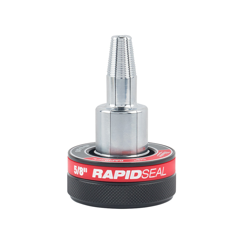 Milwaukee 5/8" ProPEX expander head with RAPID SEAL seal, chrome metal body with red and black base.