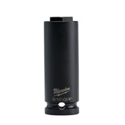 Black Milwaukee Shockwave 2-in-1 socket marked 9/16"x3/4" with small release button at base.