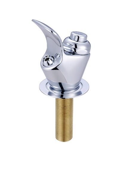Chrome drinking faucet with curved spout, bubbler head, and brass threaded shank.
