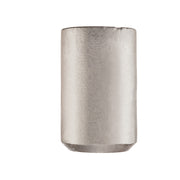 Metal cylinder tent stake driver head with flat bottom and smooth sides.