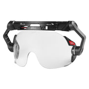 Milwaukee BOLT eye visor with clear lens and black mounting bracket for hard hats.