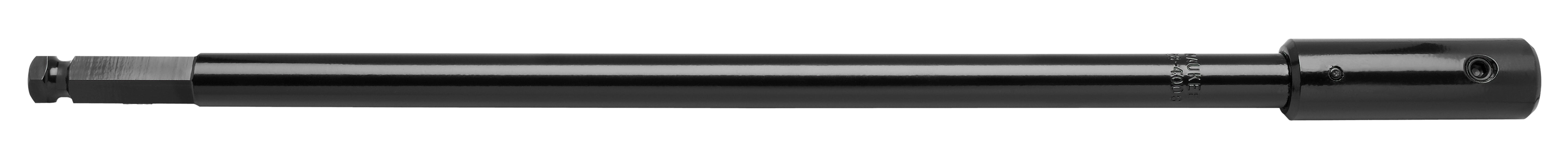 Black metal bit extension rod with hex socket connections on both ends.