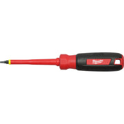Milwaukee insulated screwdriver with red shaft, black handle, and square #2 bit tip.