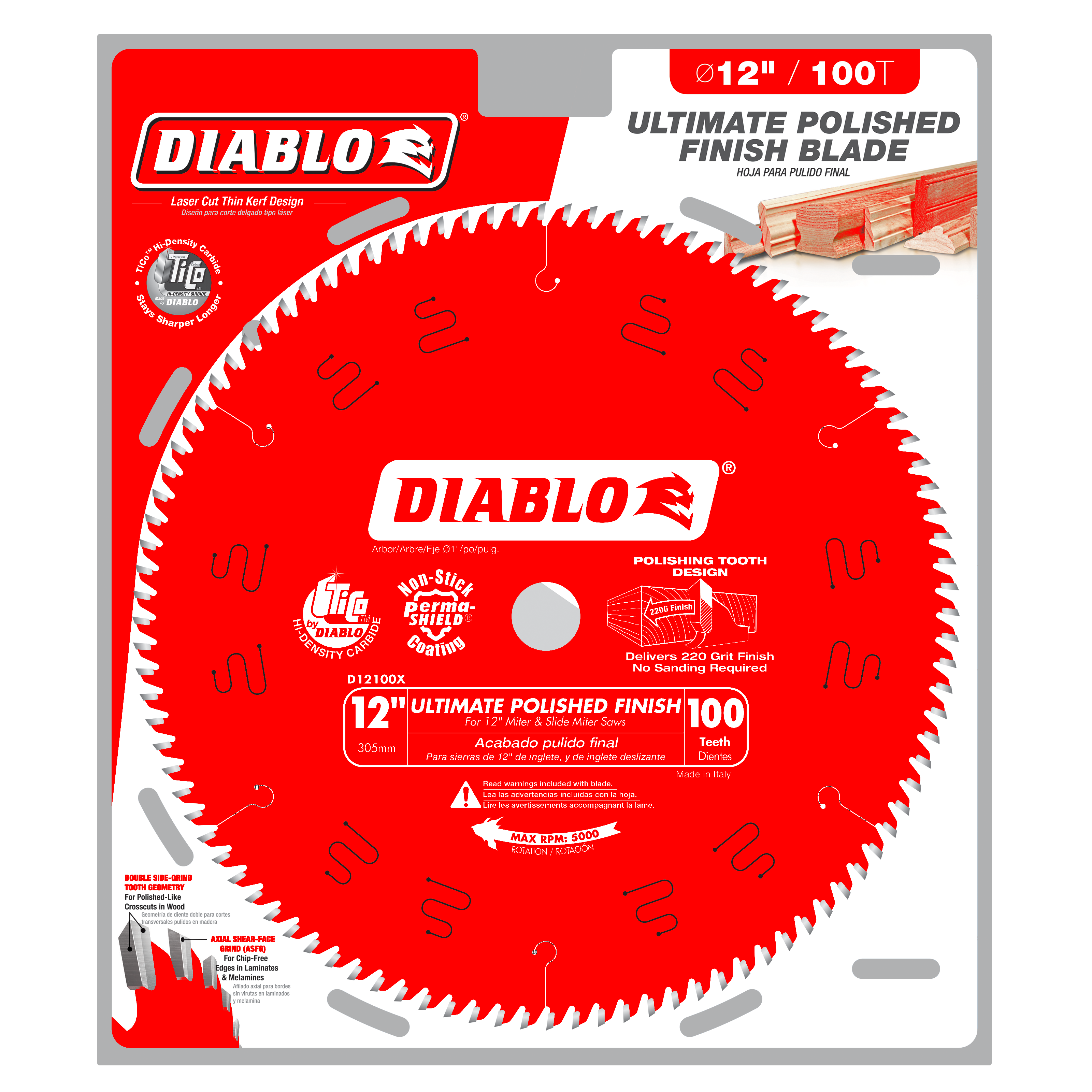 Diablo D12100X 12 in. x 100 Tooth Ultimate Polished Finish Saw Blade - 10 Pack