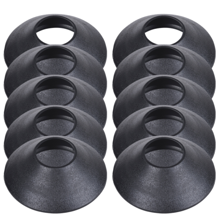 Ten black dome-shaped rain collars with central openings arranged in two columns.