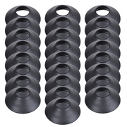 Black dome-shaped rain collars with center holes, arranged in three columns of stacked rings.