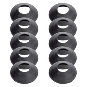 Ten black dome-shaped roof flashing boots with central openings arranged in two columns.