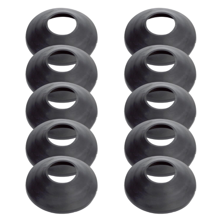 Ten black dome-shaped roof flashing boots with central openings arranged in two columns.