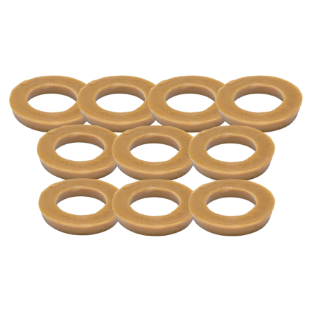 Ten tan wax bowl rings arranged in rows.