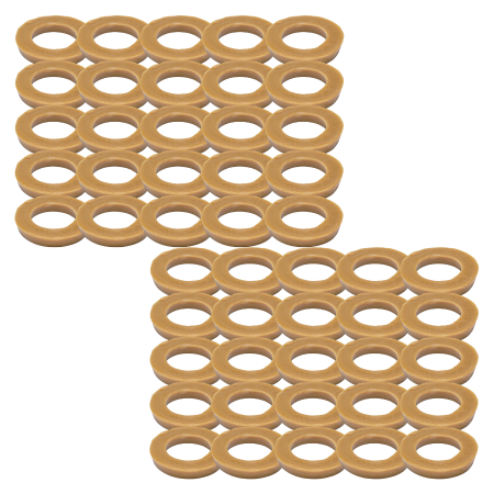 Tan wax bowl rings arranged in organized rows on white background.