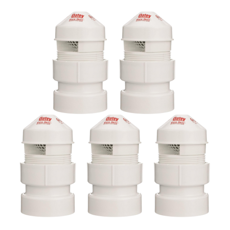 Oatey 39017 Sure Vent Air Admittance Valve 24 Stack DFU Capacity with 1.5 to 2-Inch PVC Schedule 40 Adapter - 5 Pack