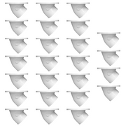 Twenty-five white PVC closet flanges with stainless steel rings arranged in rows.