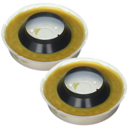 Two Johni-Ring wax seals with yellow wax ring, black plastic horn, and white base, 2-pack.