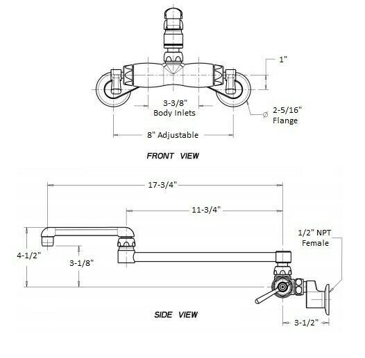 Chicago Faucets 445 Series Wall mounted 18 in. Double Jointed Faucet with Swing Spout in Chrome - 445-DJ18ABCP