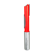 Red and silver stagger bit with cylindrical shank and staggered cutting edges for woodworking.
