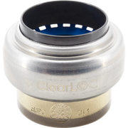 Silver and blue push fit test cap with black interior seal and embossed branding.