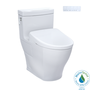 Toto Aimes One Piece Elongated Universal Height Toilet with CEFIONTECT 1.28 GPF with Contemporary Washlet+ Auto Flush S7 Bidet Seat in Cotton White