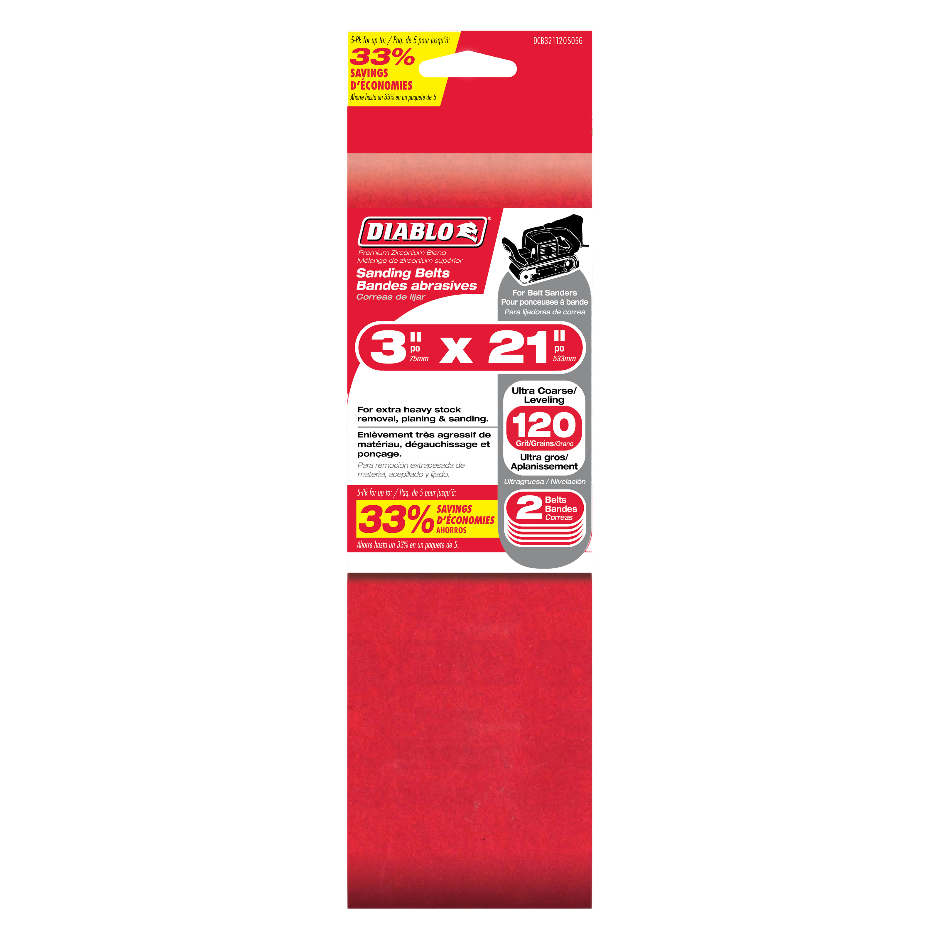 Diablo DCB321120S02G 3 in. x 21 in. Sanding Belt 120 Grit (2-Pack)
