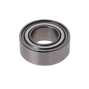 Metal ball bearing with grooved raceway and center hole, 1/2 inch diameter.
