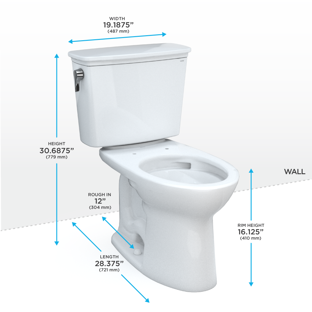 Toto Drake Two Piece Elongated Transitional Tornado Flush Universal Height Toilet 1.28 GPF Less Seat in Cotton White
