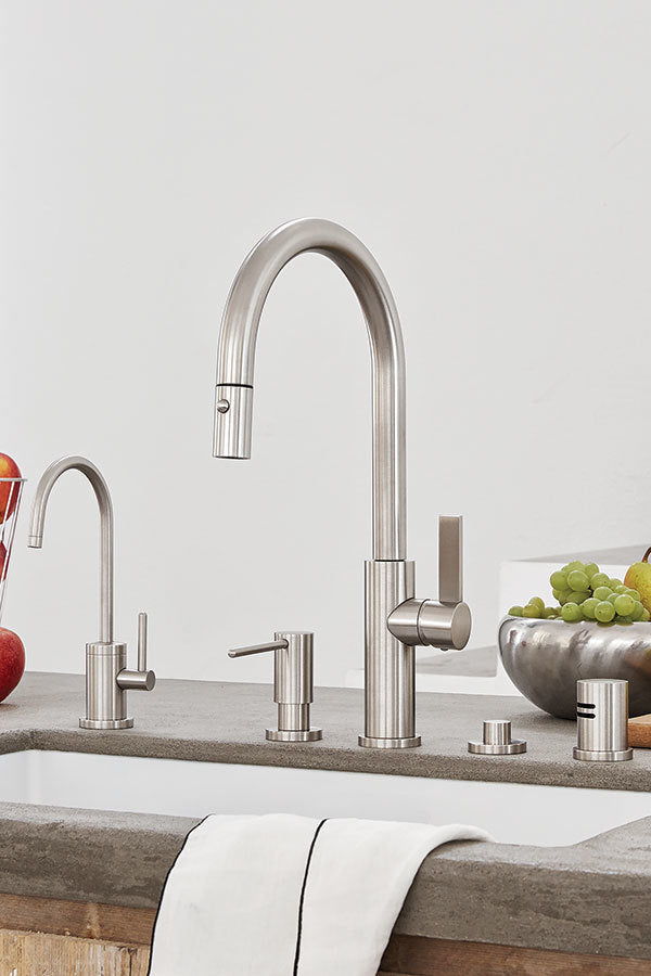 California Faucets Corsano Pull-Down Kitchen Faucet with Button Sprayer - Low Arc Spout in Satin Nickel - K51-102-FB-SN