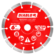 Red Diablo masonry cut-off disc with gray segmented diamond edge and center arbor hole.