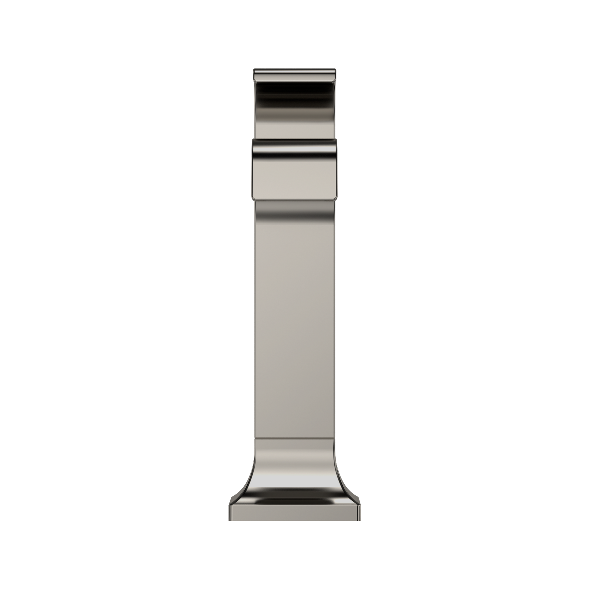 Polished nickel single-handle bathroom sink faucet with tall rectangular spout and stepped base design.