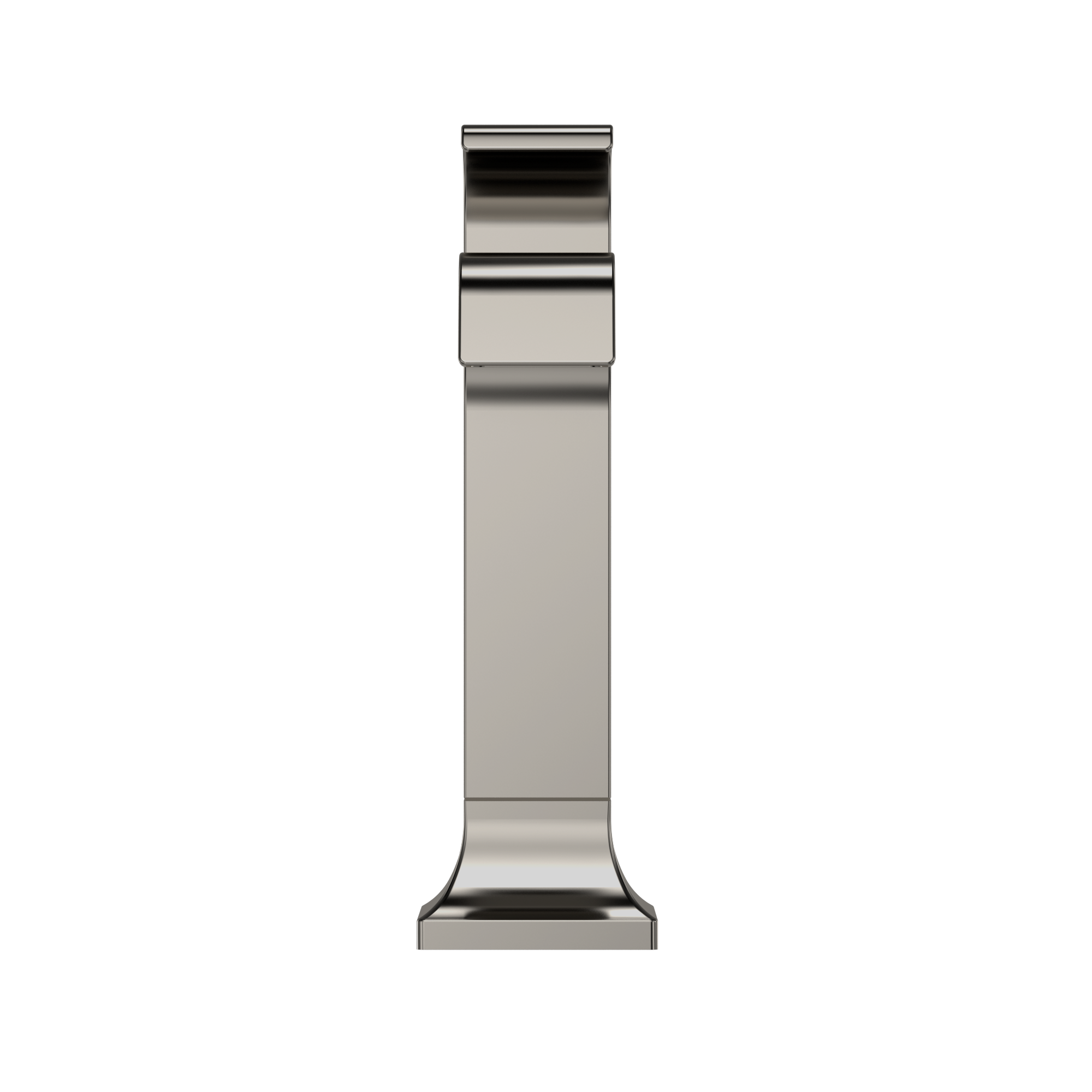 Polished nickel single-handle bathroom sink faucet with tall rectangular spout and stepped base design.