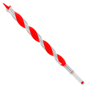 Red and gray auger bit with spiral flutes and pointed tip for wood drilling.