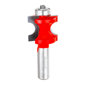 Red and silver router bit with half-round cutting head and bearing guide, labeled Freud 82-510.