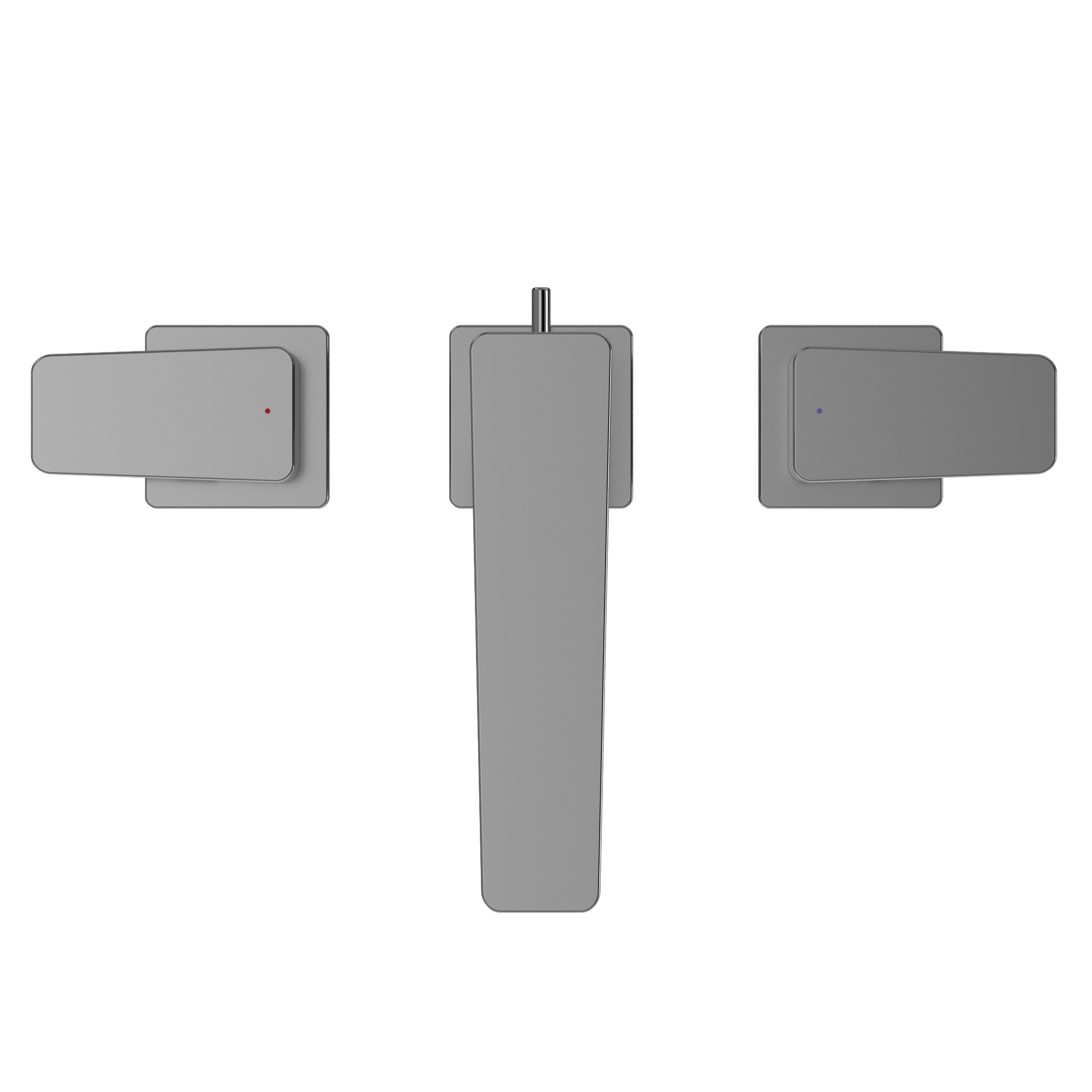 Polished chrome two-handle widespread bathroom sink faucet with tall central spout and lever handles on each side.